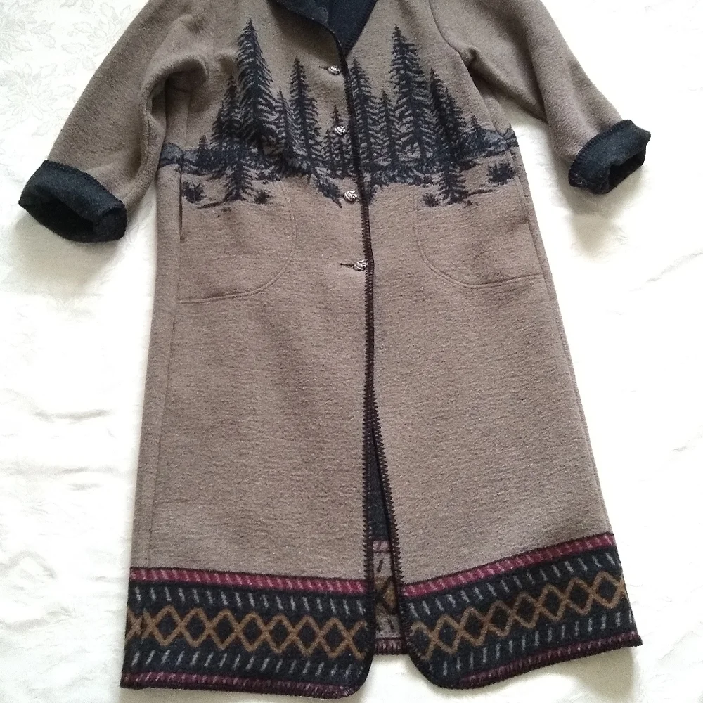 Shawl collar wearable art blanket wool blend Italy maxi long coat folklore - Picture 1 of 9